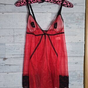 Vintage Frederick's of Hollywood Red Black Sheer Open Front Babydoll Top Size M